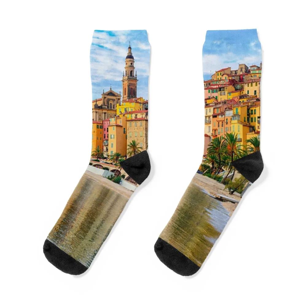 

Menton South of France, colorful landscape photography Socks Argentina winter gifts man Boy Child Socks Women's