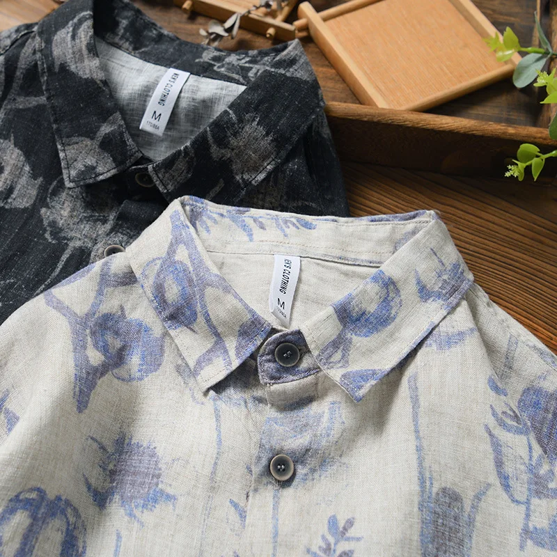 Casual all-match printed jacket beach shirt Hawaii travel three-quarter sleeve shirt men