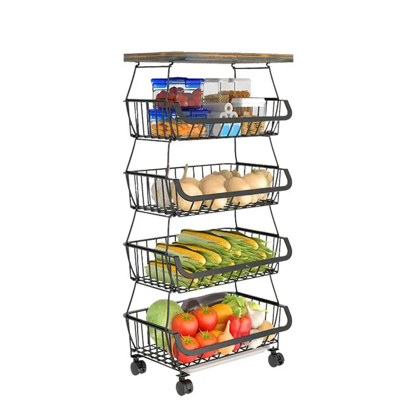 Vegetable Cart Rolling Utility Cart For Fruit Storage Space Saving Kitchen Fruit Organizer Vegetable Storage Rack For Kitchen