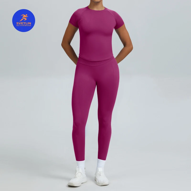 SVETLIN EU US Size Luxury Quality Active Wear Yoga Set Quick-Dry Outdoor Workout Tight-Fitting Short-Sleeve Fitness Wear Set