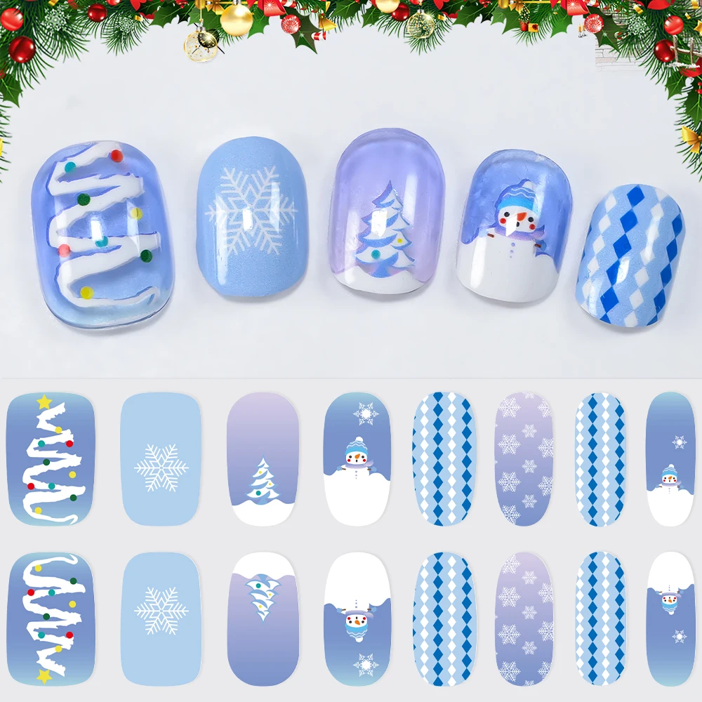 16 Tipps Weihnachten Free-Baking Gel Nail Art Aufkleber Schneeflocke Weihnachtsmann Bäume Full Wrap Selbstklebende Abziehbilder Weihnachten Nagelaufkleber