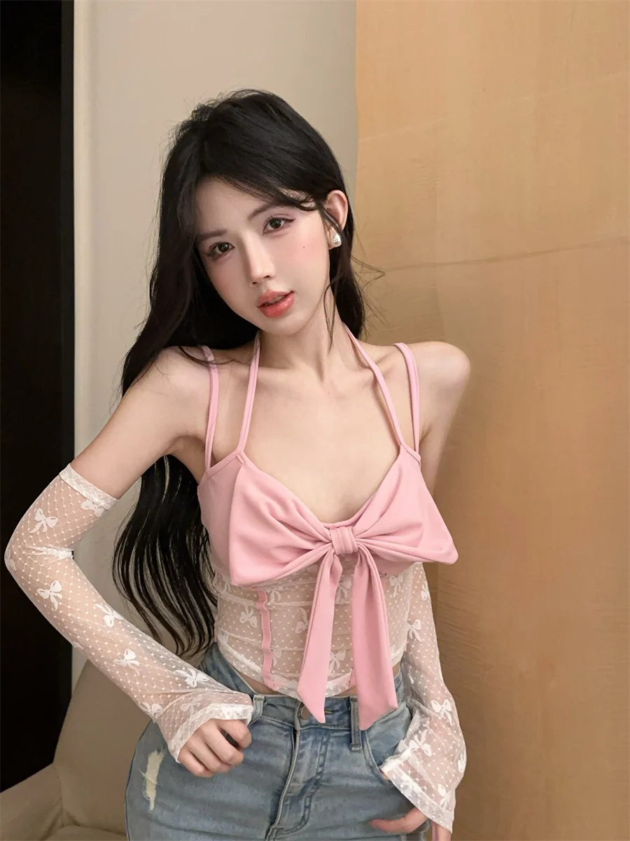 

Sweet Pure Knot Lace Slimming Women's Vest Short Sleeve Outerwear Spring Commute Style Casual Floral Print Blouse
