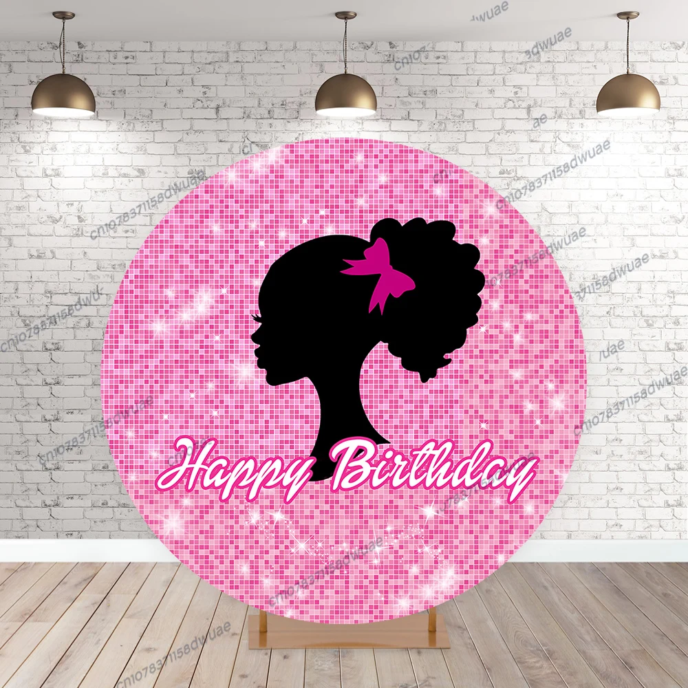 

Barbie Princess Party Backdrop Girl Birthday Photography Background Round Photo Backdrop ﻿Baby Shower Photo Background