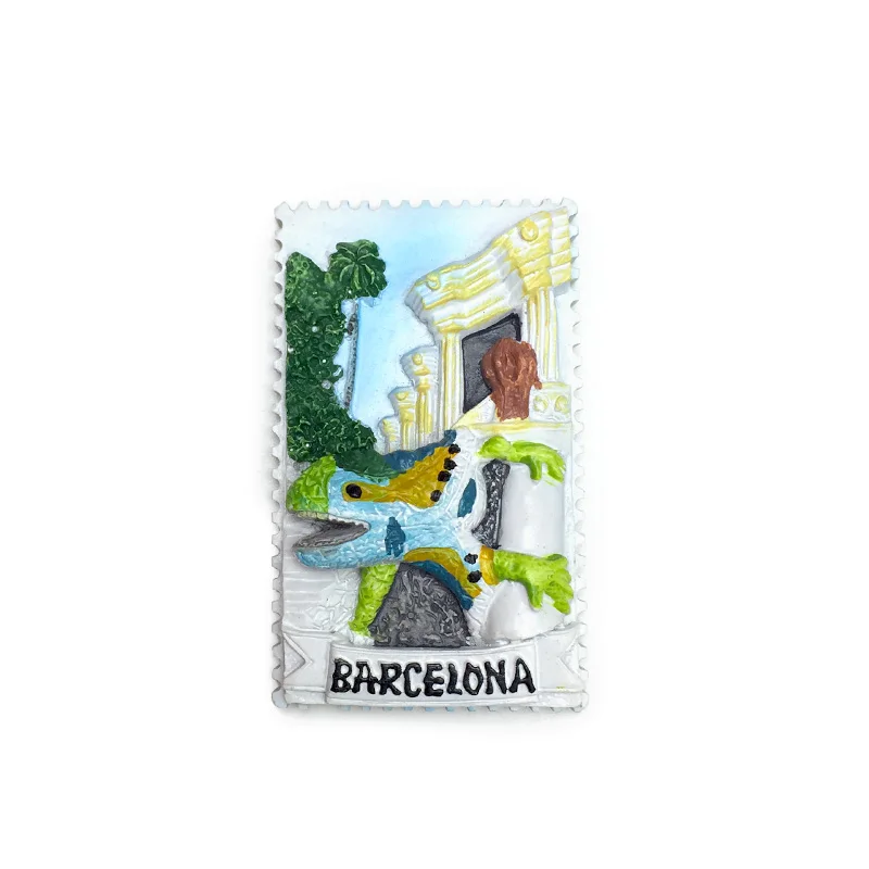 

Barcelona 3D Resin Refrigerator Magnet - Colorful Lizard and Historic Architecture - Unique Travel Souvenir