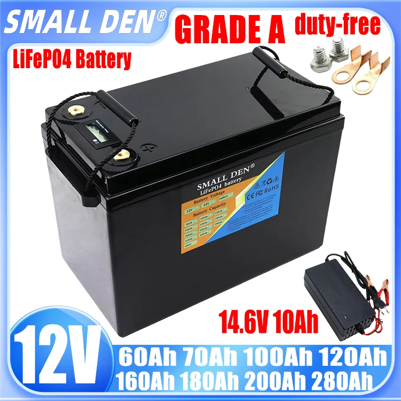 New 12V 60Ah 70Ah 280Ah 200Ah 180Ah 160Ah 120Ah 100Ah Lifepo4 battery pack, built-in BMS 12.8V electric boat solar car starter