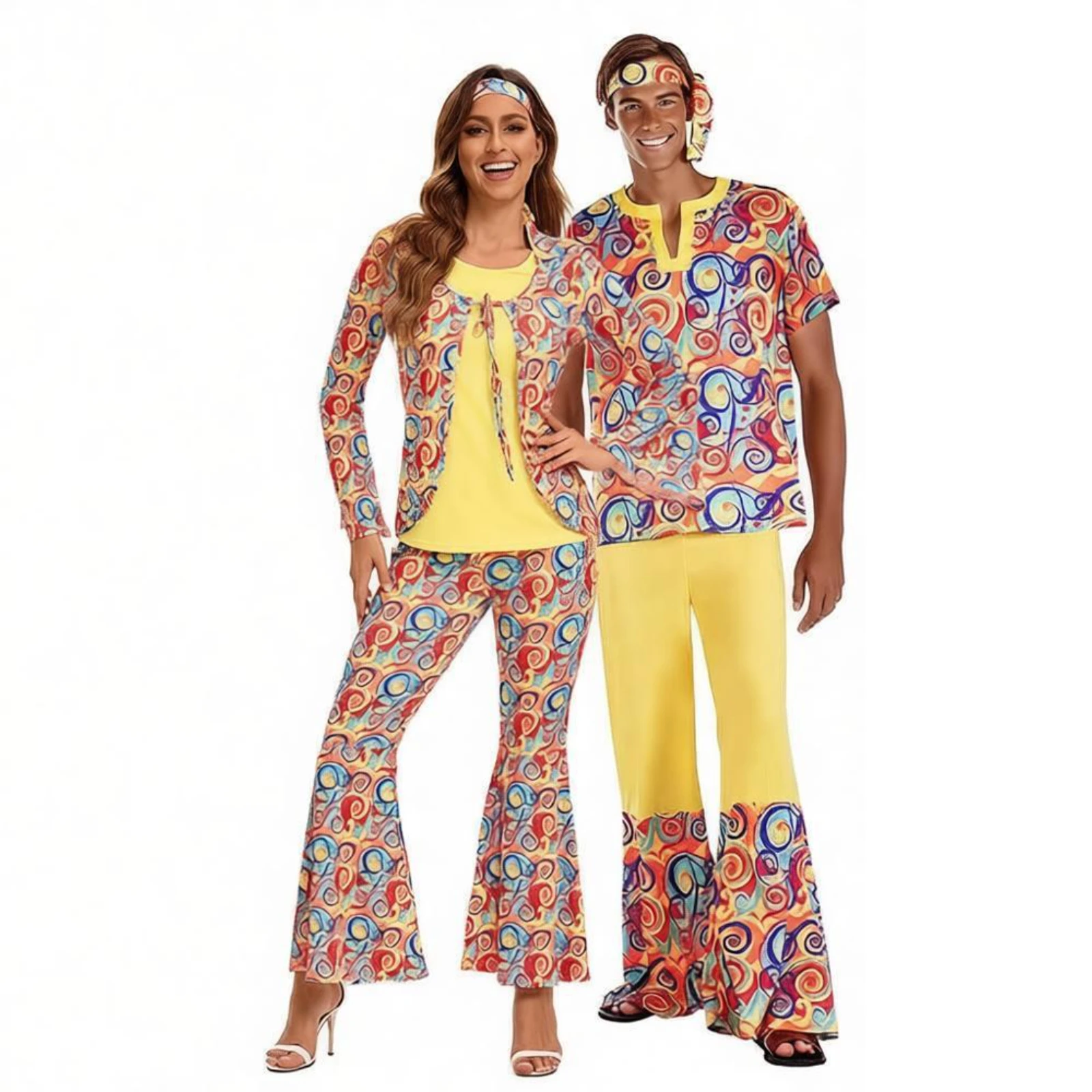 

Women 70s Adult Hippie Costume Set Men Halloween Disco Dance Performance for Halloween Party