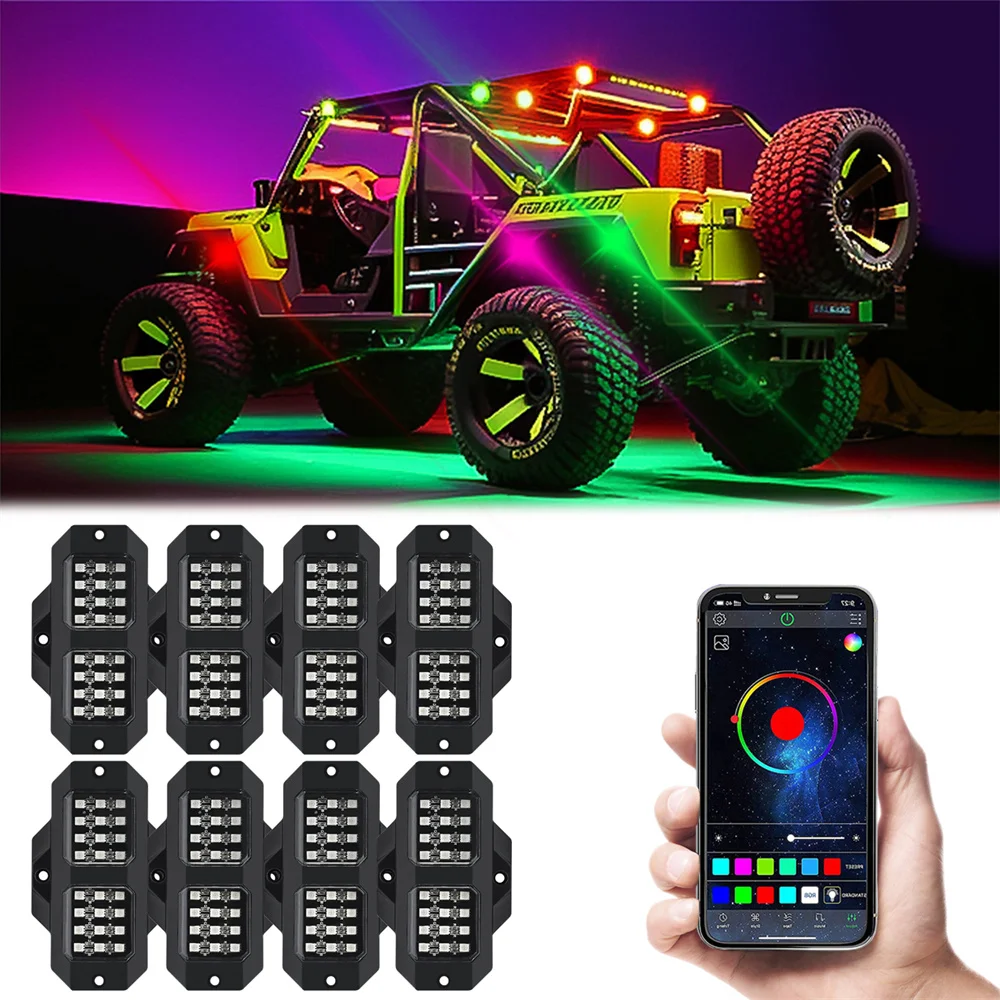 

Latest Version Car Undergolw Light 4 in 1 RGB LED Rock Lamp Atmosphere Lights Cars Chassis Ambient Lighting APP Control