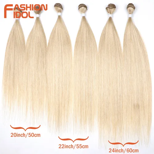 Imagen 2 del producto Extensiones de Cabello Sintético Yaki Liso de 20, 22 y 24 Pulgadas, 300g/6 Piezas, Color Rubio Ombre, para Salón de Belleza