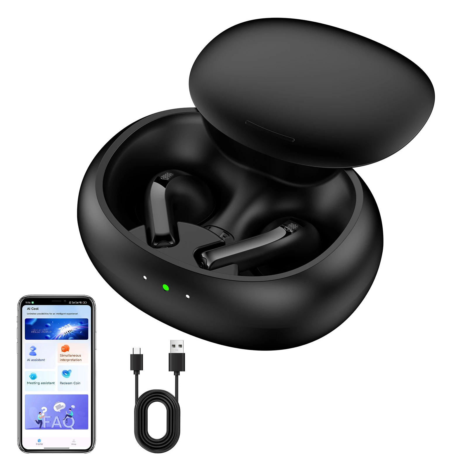 Wireless Translation Earbuds Real Time AI Translator Earbuds for 2 System Smart Phone One Click Recording Noise Cancelling