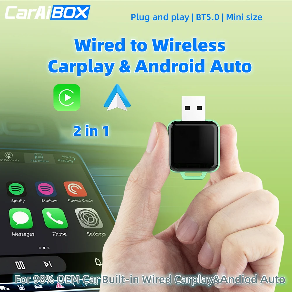 CarAIBOX 2 em 1 Nova cor sem fio CarPlay e sem fio Android Auto Adaptador Caixa para rádio de carro com CarPlay com fio e Android auto