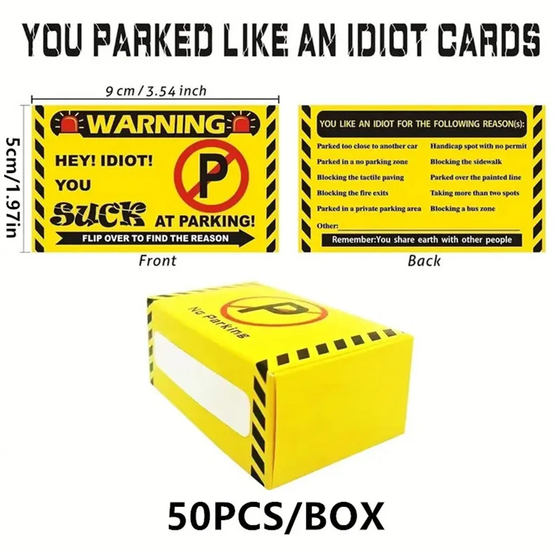 50pcs Bad Parking Cards You Parked Like An Idiot Business Cards 3.54