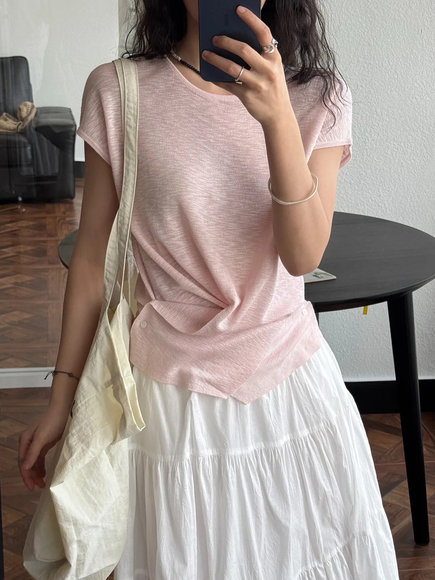 T-shirt slim fit a maniche corte girocollo tinta unita casual da donna primaverile ed estiva