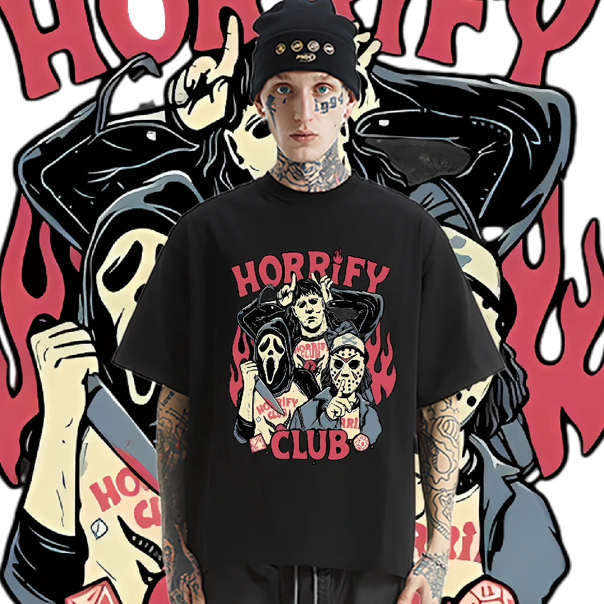 

Movie Horror T Shirt Oversize Milk Fiber Tees Rap Style Men Woman Clothes Lowcost T-shirt Fashion Street Tops