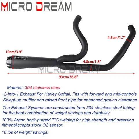 Club Style 2-i-1 avgassystemkit, mittlänkrör, uppsvepta ljuddämparrör för Harley Street Bob FXBB FXBBS Softail FXST 18+ 6 best sales Harley-ljuddämpare - №3