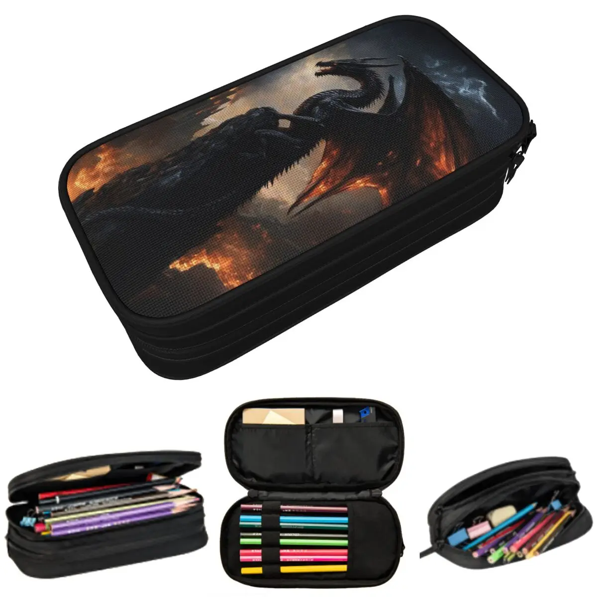 

Пенал с дизайном огненного дракона для детей, школьный пенал-коробка, сумка для канцелярских принадлежностей, держатель для ручек