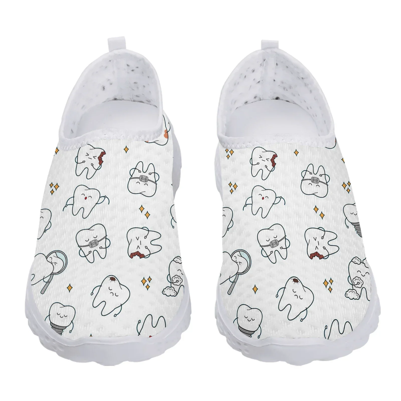 Fashion Dentist Cartoon Women Flat Shoes Tooth Cartoon Breathable Mesh Sneaker Femme Slip-on Loafers Beach Footwear