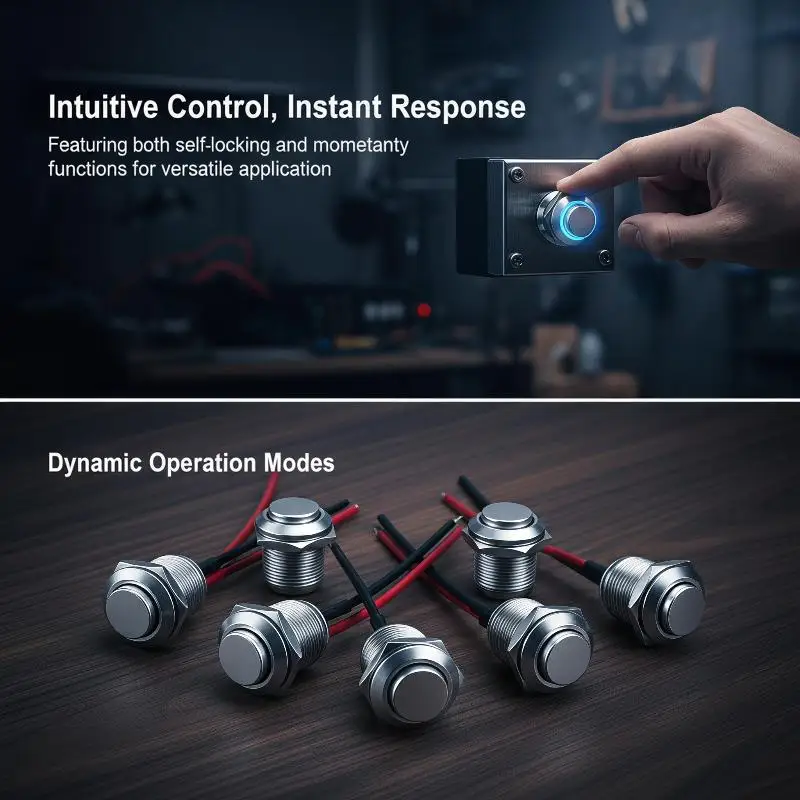 12mm Momentary Push Button Switch Kit 5Pcs Round Head Stainless Steel 1NO with Pre-wired Cable for DIY Hobbyist Projects