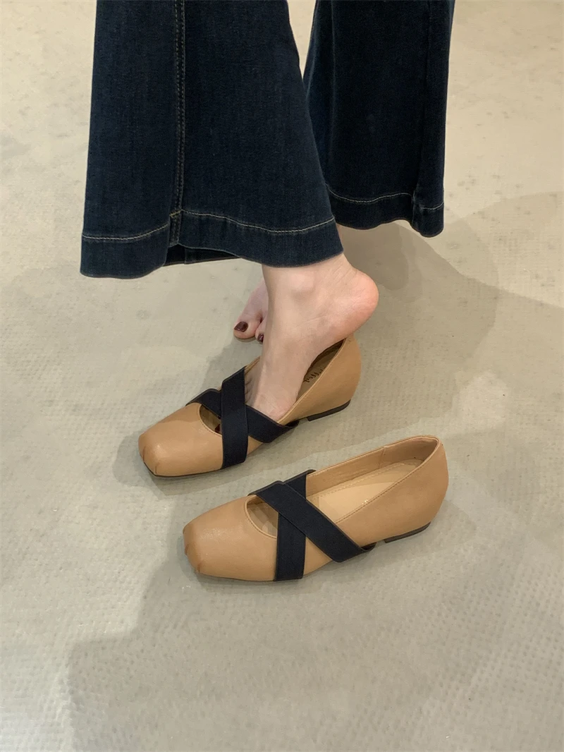 

2025 New Spring Women Mary Jane Shoes Fashion Shallow Square Toe Shoes Concise Square Heels Shoes Luxury Low Heel