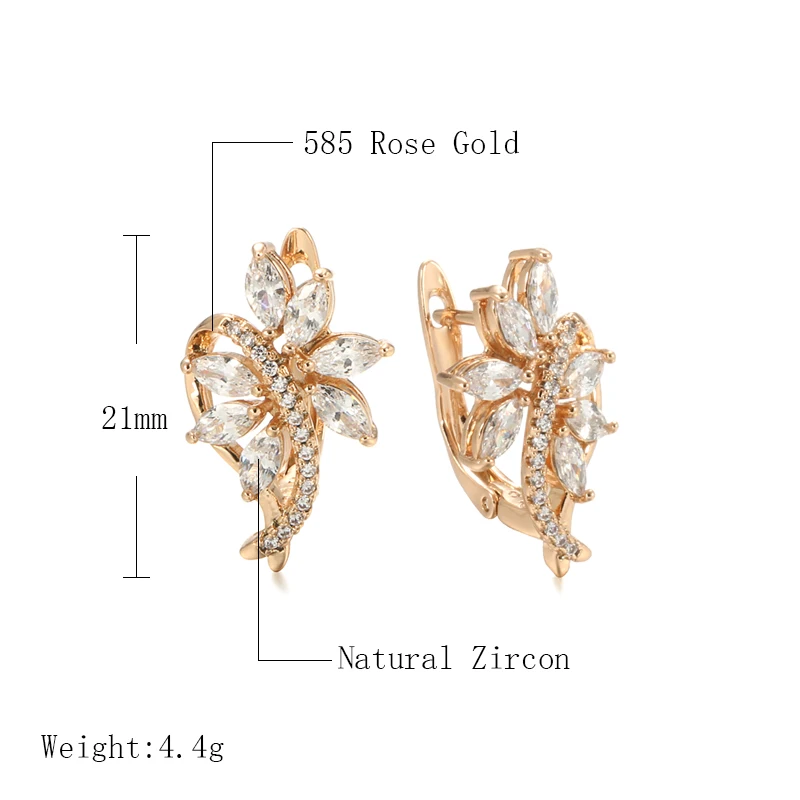 Wbmqda Luxury Crystal Flower Dangle Earrings For Women 585 Rose Gold Color Natural Zircon Setting Bridal Wedding Fine Jewelry