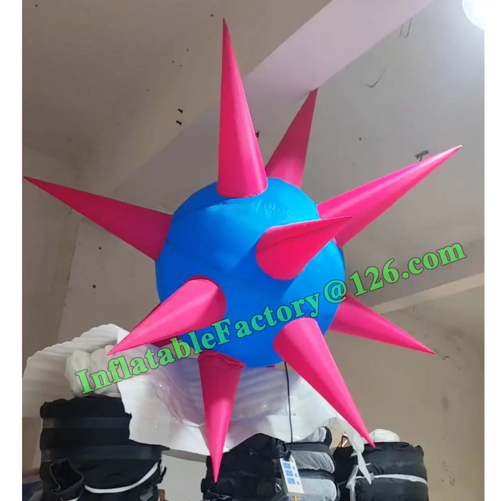 Cloth Made Led Inflatable Sphere With Angled Spikes Hanging Ambient Pendant Light For Bars Restaurants Nightclubs Party Balloon