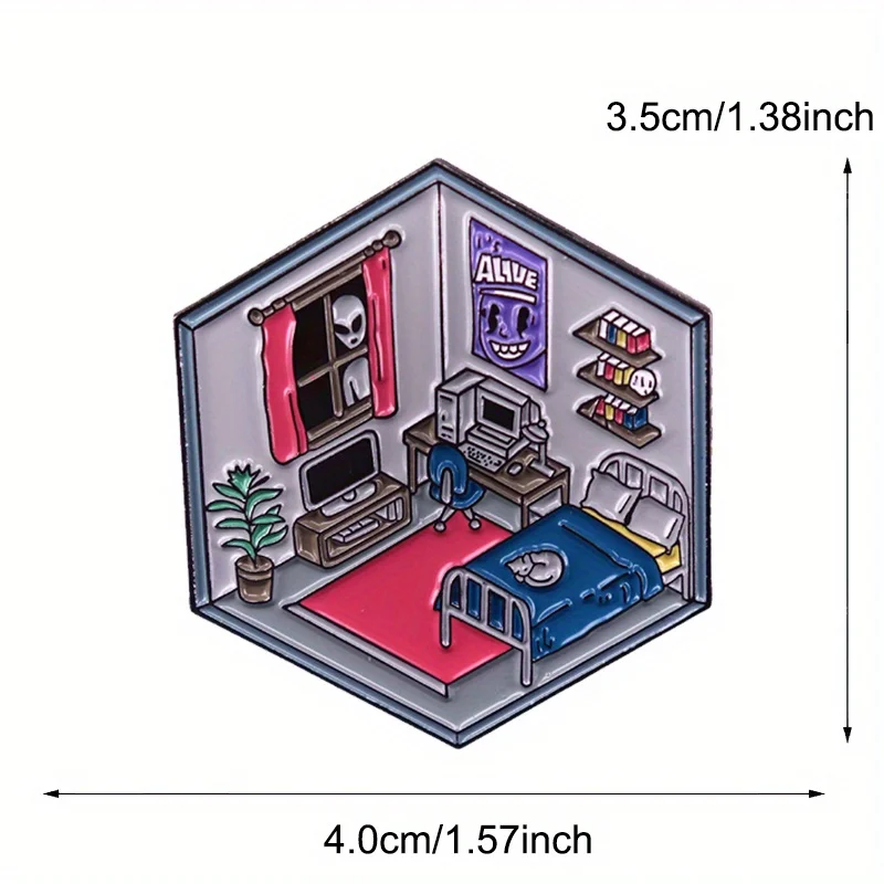 面白いクリエイティブなエイリアンが部屋のブローチをのぞき見、服やバッグのバッジ、友達へのギフト