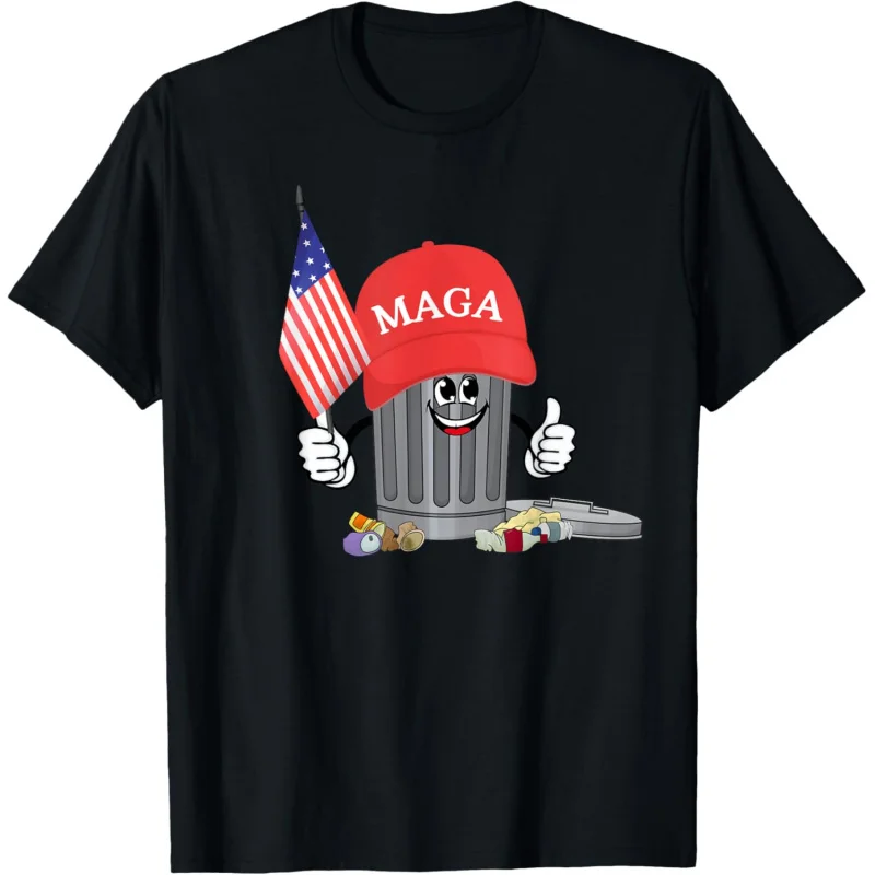 Funny Trump massage garbage can cartoon American flag T-shirt