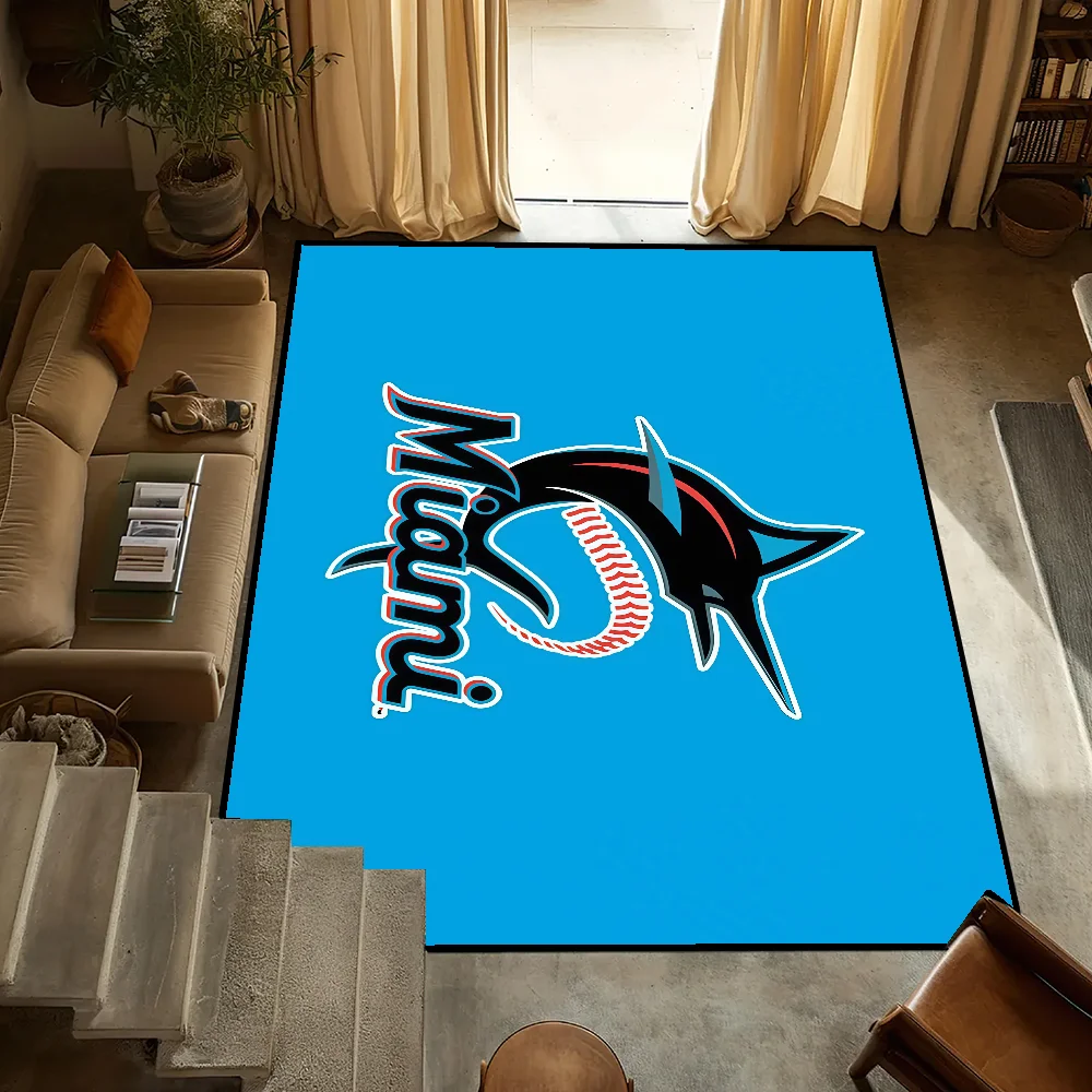

small M-Miami carpet Anti-Slip M-Marlins Kitchen Bedroom Handmade Tufted Rug Carpet Baseball Living Room Entrance Decoration