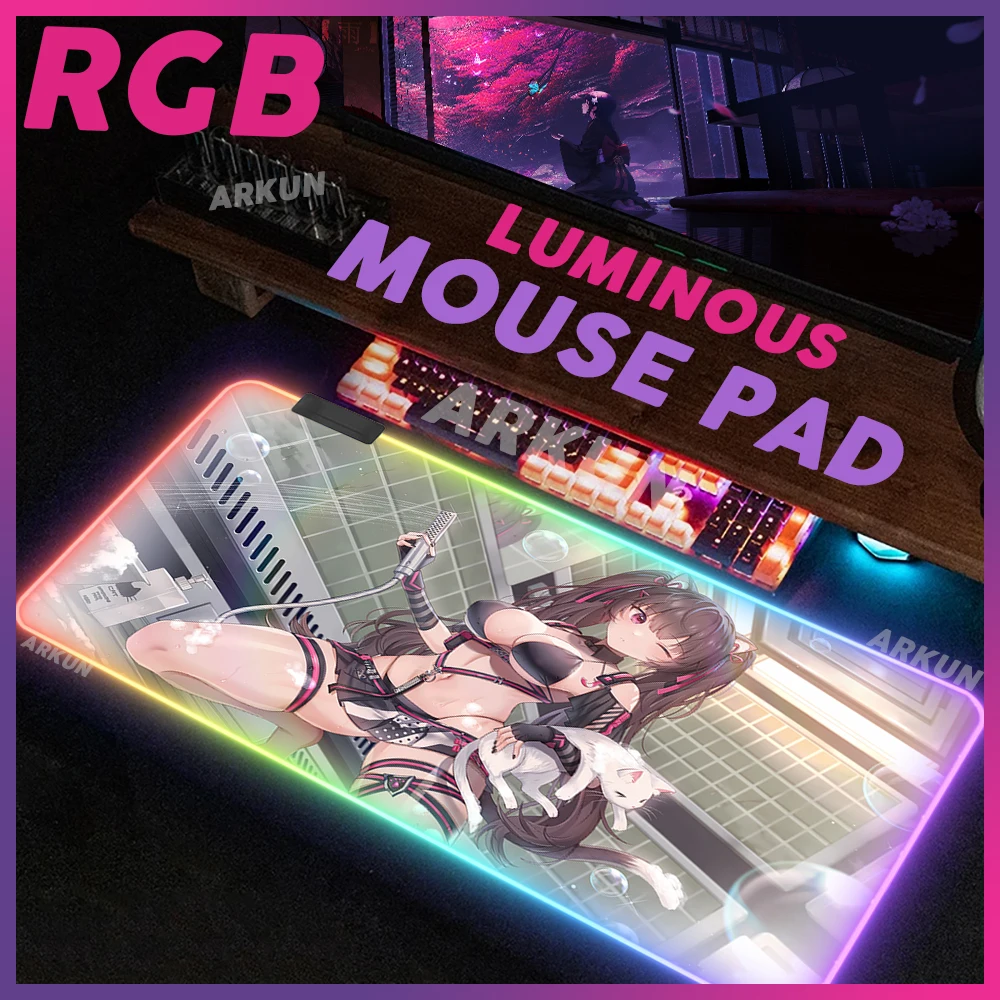 

Large RGB Kawaii Hot Sex Goddess of Victory Nikke Gaming Mouse Pad Xxl Desk HD Gamer Accessories LED PC Computer Backlit Mat