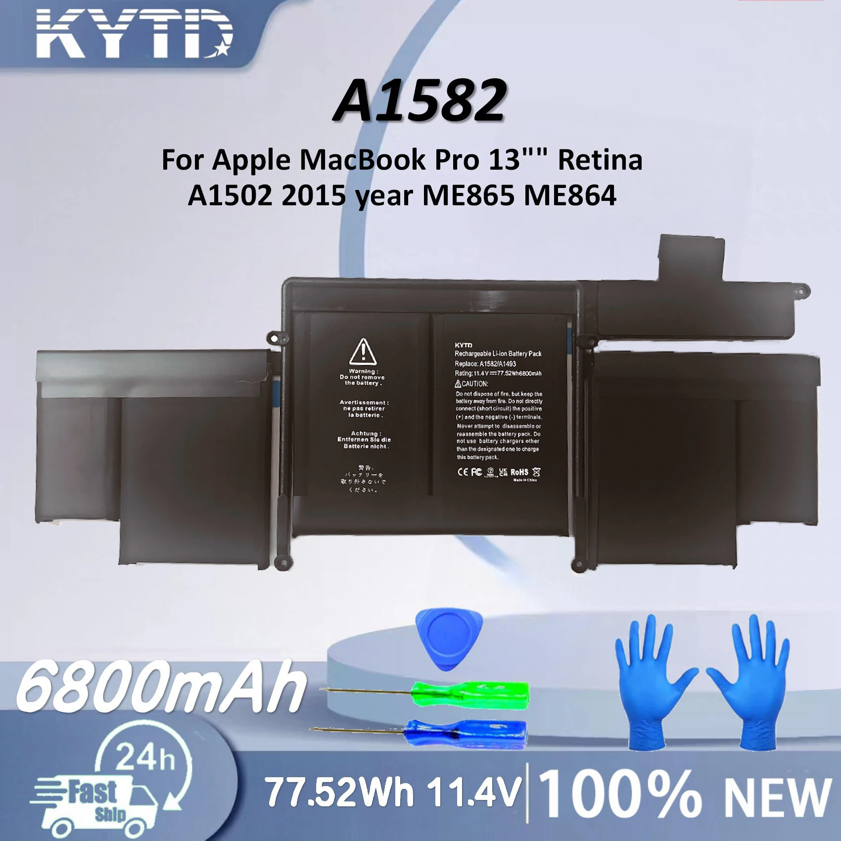 Batería para portátil KYTD A1582 A1493 para Apple MacBook Pro 13" Retina A1502 2013 2014 2015, año 020-00010, herramientas gratuitas, 600+ ciclos