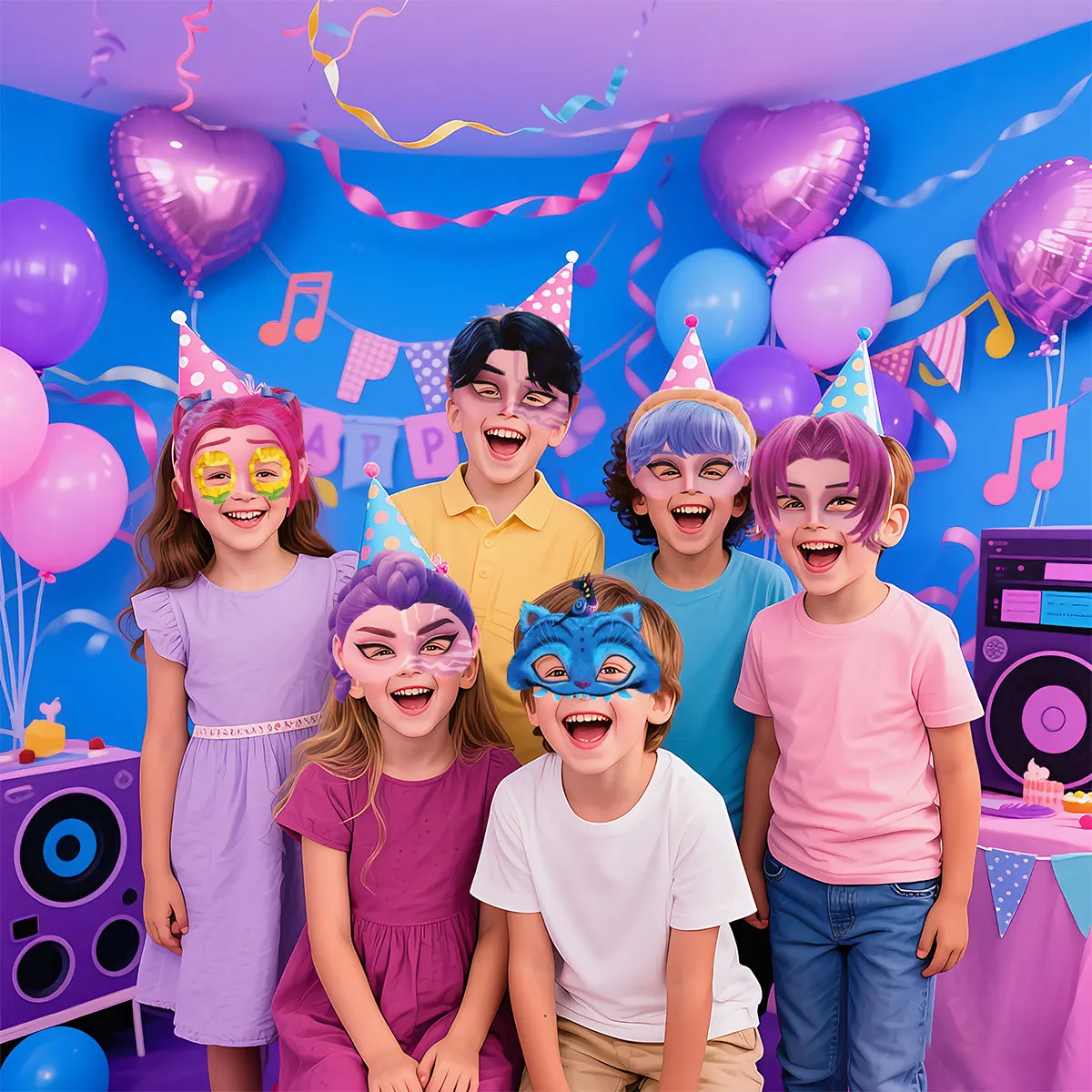 Masque de chasseurs de démons Kpop, 12 pièces, accessoires de photographie pour fête d'anniversaire, Cosplay, décorations pour filles et garçons, cadeaux de fête d'halloween