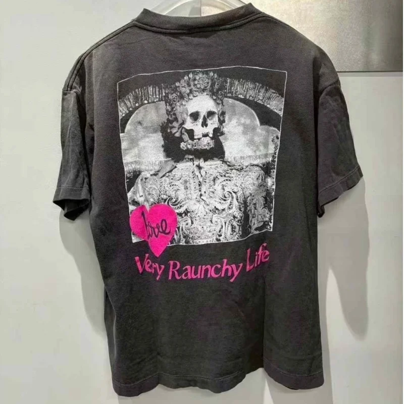 

Классическая черная футболка с рисунком черепа и принтом Saint, ретро стираная старая повседневная футболка с короткими рукавами для мужчин и женщин, уличная одежда