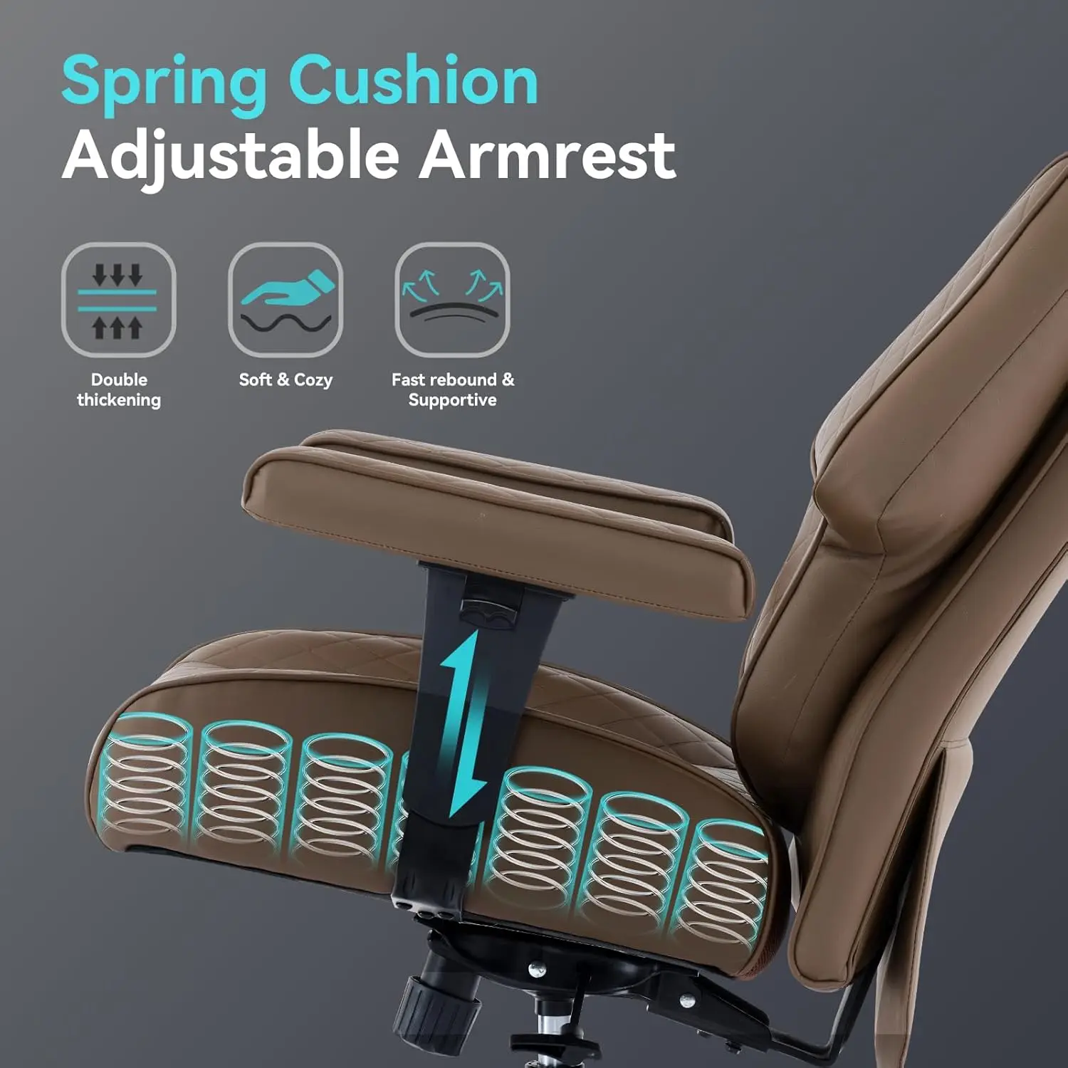 كرسي مكتب كبير وطويل مع مسند للقدمين، ظهر مرتفع من جلد البولي يوريثان، 400 رطل، دعم قطني مريح (بني) #5