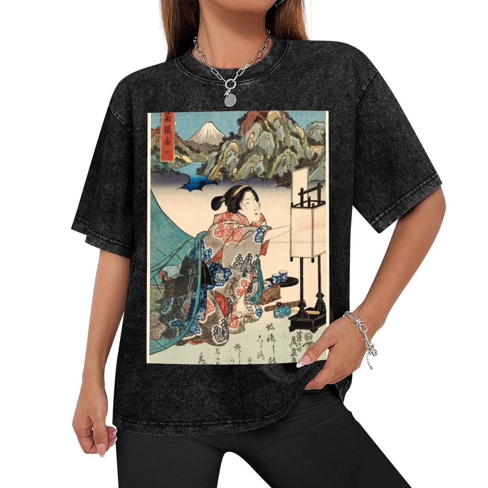 Japanese Vintage Ukiyo-e Lady Mountain Scene - Keisai Eisen T-Shirt vintage graphic tee boys whites compression shirt men