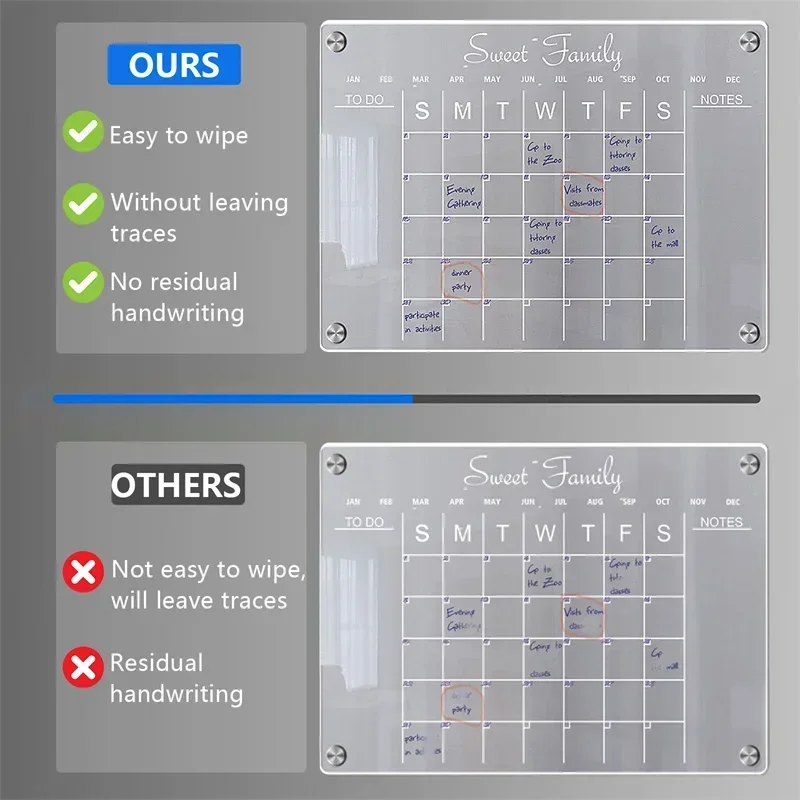 Autocollant de licence de calendrier de réfrigérateur à aimant transparent 3D, A3, A4, acrylique, message hebdomadaire, écriture de réfrigérateur, tableau de rappel