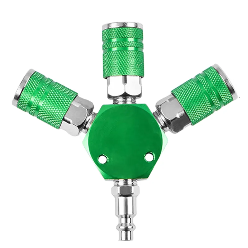 

RMWIN-Hex Style 3-Way Air Manifold With 3 Pieces Steel Industrial Coupler And Plug, Air Compressor Manifold Hose A