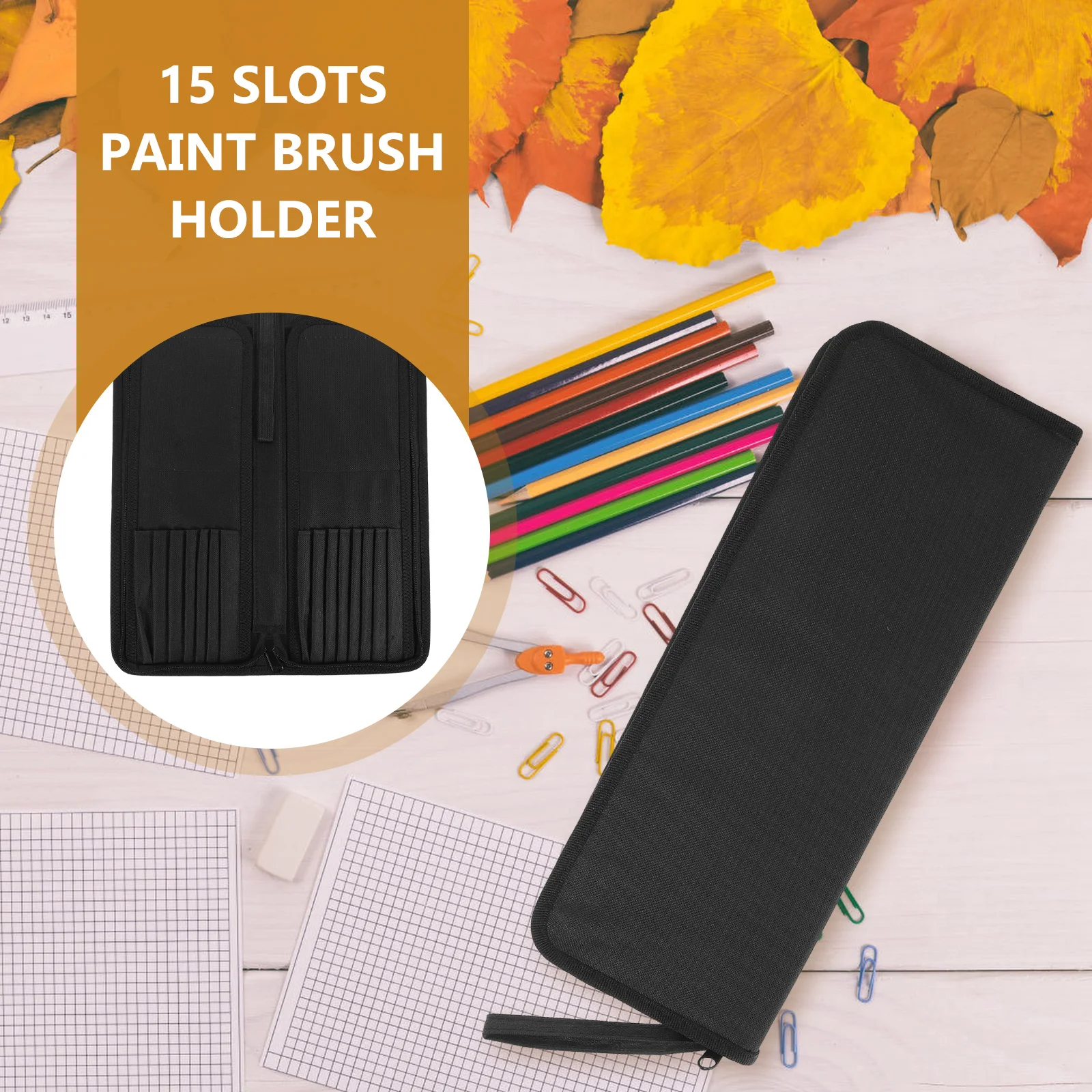 1 قطعة 15 فتحة قماش فرشاة الطلاء حامل التخزين المنظم للفنان فرش أدوات أقلام أقلام حامل فرشاة الطلاء الأسود