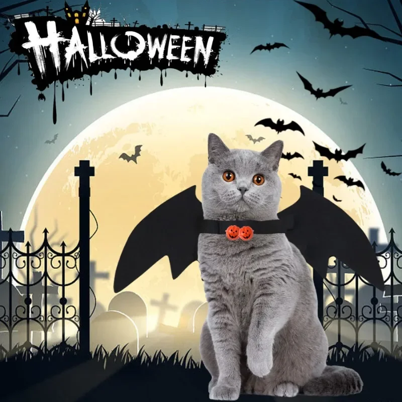

Pet Dog Cat Black Bat Wings Harness with Pumpkin Bells Halloween Costume Cosplay Cat Dog Clothes Cute Pet Supplies