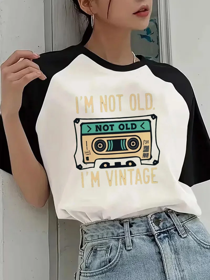 Damen-T-Shirt mit Aufdruck 'I'm Not Old I'm Vintage', Kurzarm, Rundhalsausschnitt, 90er-Jahre Casual Y2k Stil