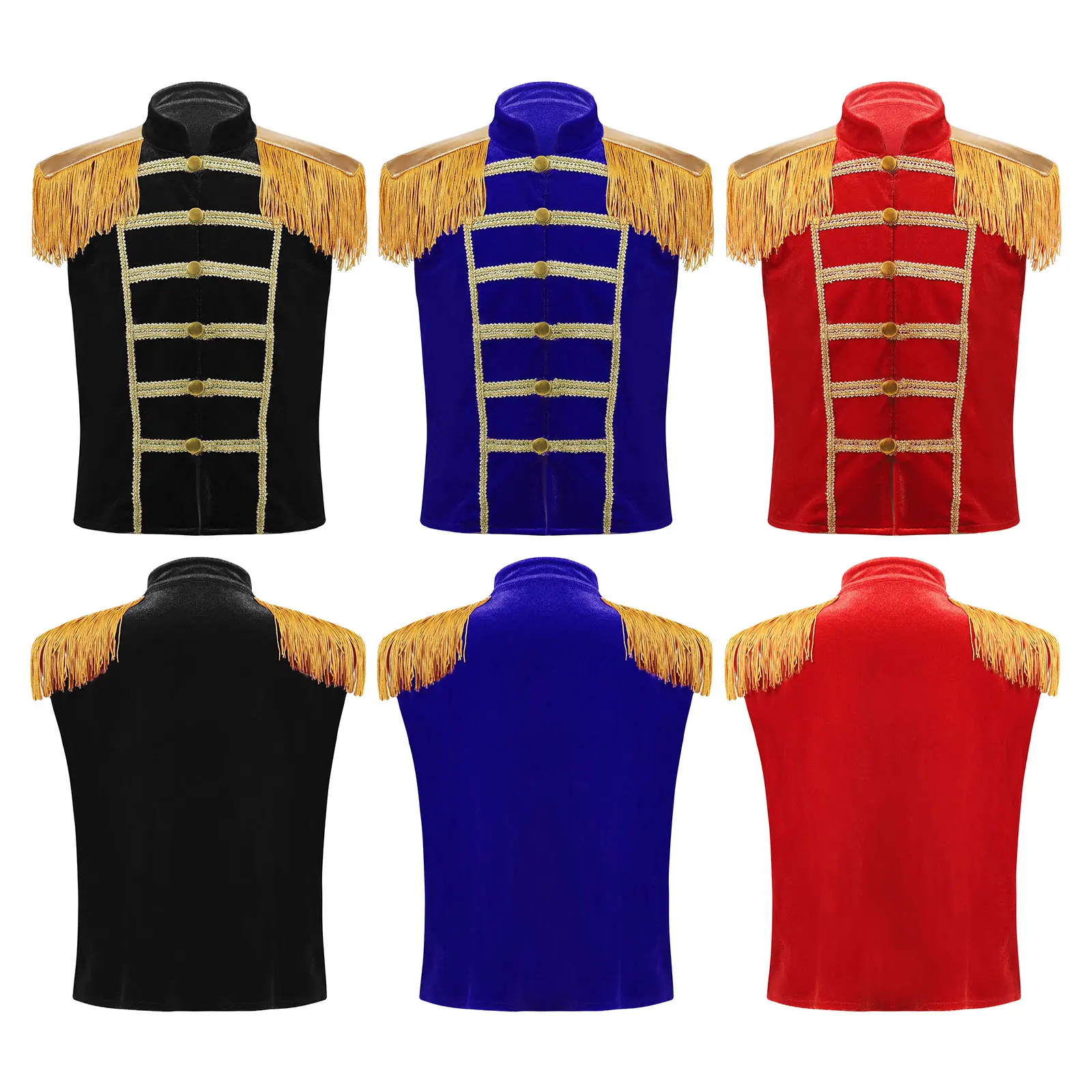 Kids Girls Circus Ringmaster Costume Marching Band Military Vest Drummer Parade Sleeveless Waistcoat Vest for Stage Performance