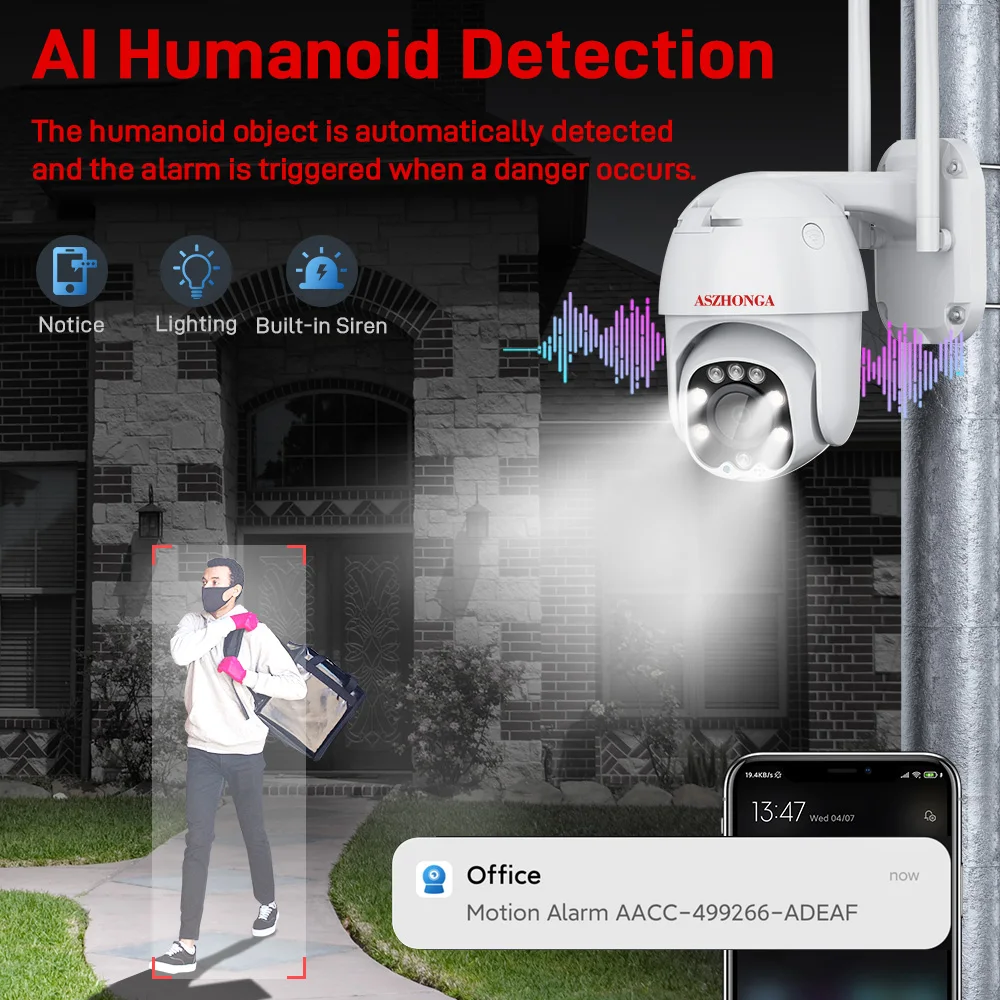 5MP WIFI Surveillance Camera for Security Protection AI Human Detect Auto Tracking Outdoor PTZ Security IP Camera for Smart Home