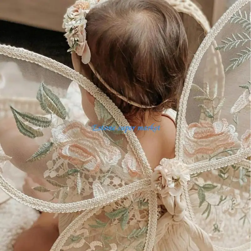090B 2Pcs Angel Wing Lace Costume with Magical Wand for Children's Photo