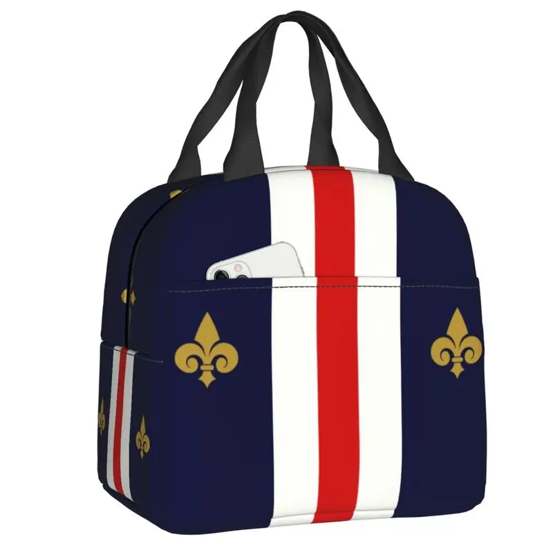 France Flag Portable Lunch Box for Women Leakproof Lily Flower Thermal Cooler Food Insulated Lunch Bag Kids School Children