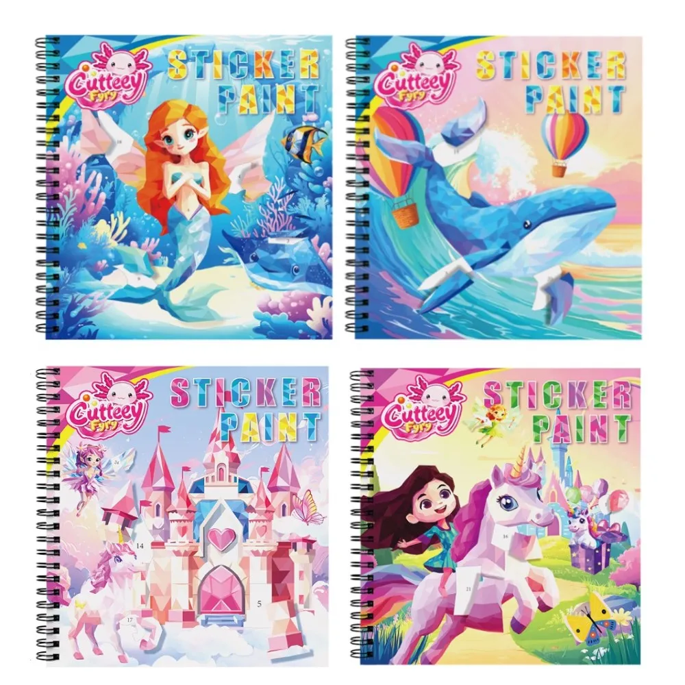 

4pcs Mermaid Sticker Paint Story Books for Kids Ages 4-10 Unicorn Paint by Stickers by Numbers Party Boys Birthday Gifts