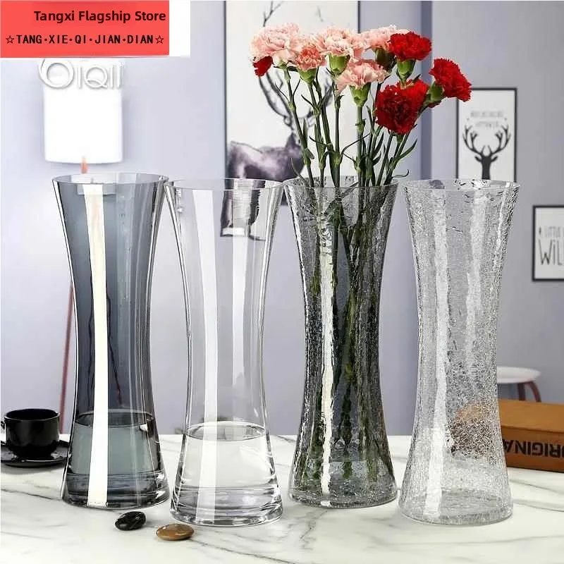 

Extra Large Glass Flower Vase Transparent Cra Pattern Wealth Bamboo Water Bamboo Fre Lilies Simple Ice Cra Waist