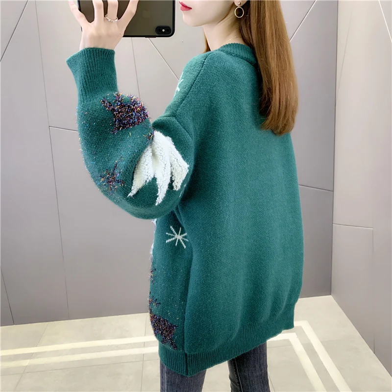 Winter Christmas Sweater Knit Coats Women\'s Sweater Pullover Couple Outfit Korean Fashion Loose Sequins Jacquard New