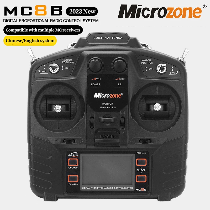 

Microzone MC8B 2.4G 8CH Remote Control Transmitter & MC8RE/ MC9002 Receiver Radio System For RC Aircraft Fixed-wing Helicopter