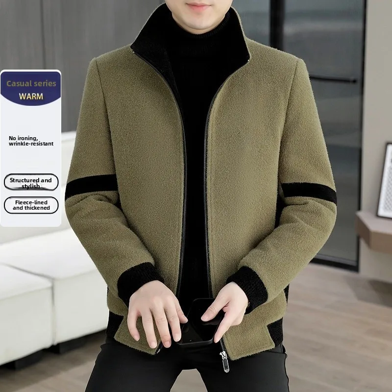 

Men's Faion Urban Winter Thiened ort Stand Collar Woolen Jaet Coat Youth Busin Casual Polyester Nylon Fabric