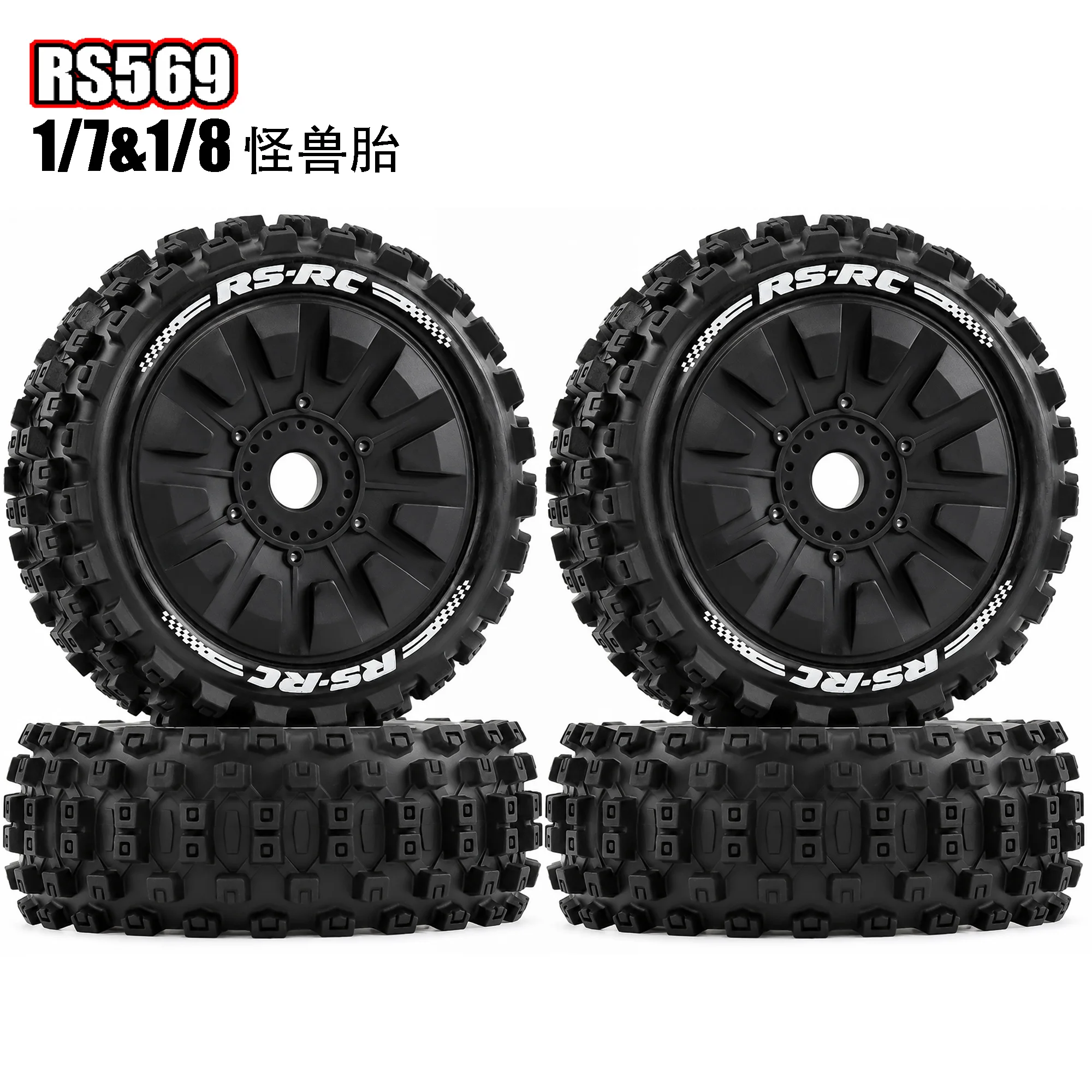 RED SPIDER 4Pcs 1/8 RC Off-Road Buggy Racing Tires and Wheels 17mm Hex for ARRMA 1/8 Talion 6S BLX,Typhon 3S BLX,Redcat,Losi