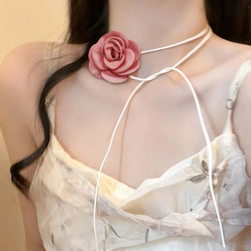 Floral Lace Necklace Cute Chic Boho Unique Trendy for Women, Elegant Crystal Pendant Design, Daily Office Evening Party Gift