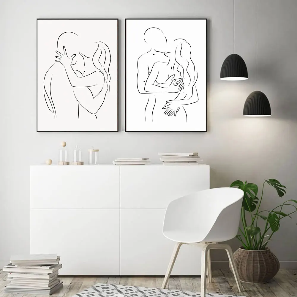 Minimalist Romance Abstract Poster Lovers Line Art Print Couple Nude Canvas Painting Modern Wall Picture For Living Room Decor